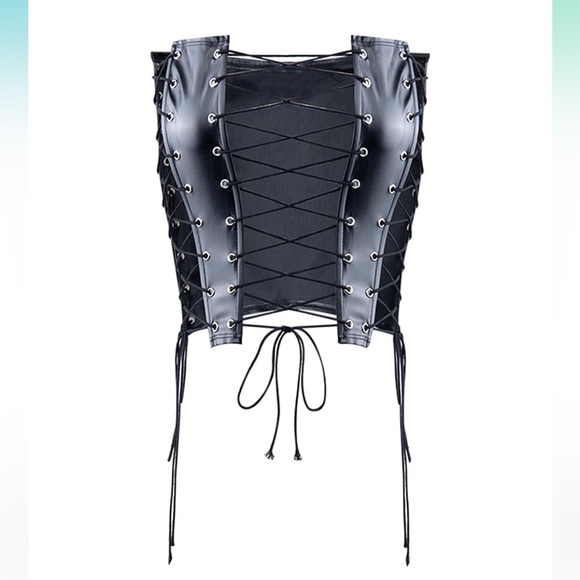 Cape Clique Sexy Adjustable Spaghetti PU Lace Up Front Tube Top Cutout Cami Tank - Picture 2 of 5